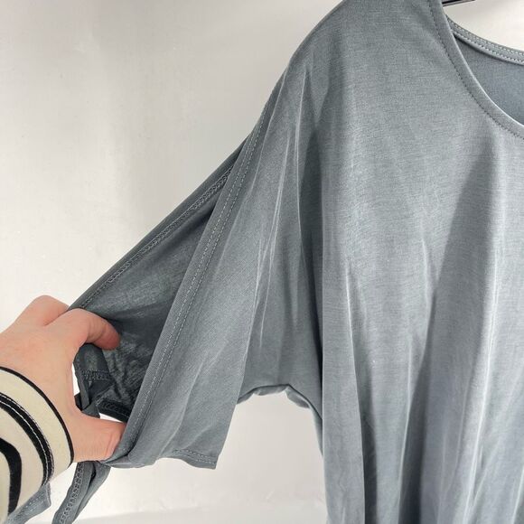 Green Envelope Women's Blouse Cold Shoulder Tie Sleeve Stretch Gray Size Small - Picture 7 of 9